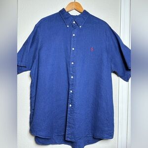 Ralph Lauren Men's Linen Casual Blue Button Down Shirt. Classic Style. Size XXL